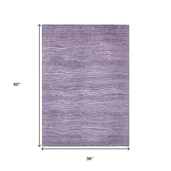3' X 5' Purple And Lavender Abstract Washable Indoor Outdoor Area Rug