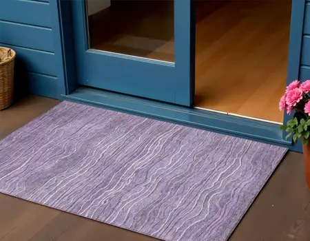 3' X 5' Purple And Lavender Abstract Washable Indoor Outdoor Area Rug