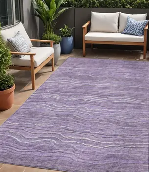 5' X 8' Purple And Lavender Abstract Washable Indoor Outdoor Area Rug