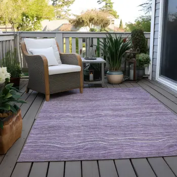 5' X 8' Purple And Lavender Abstract Washable Indoor Outdoor Area Rug