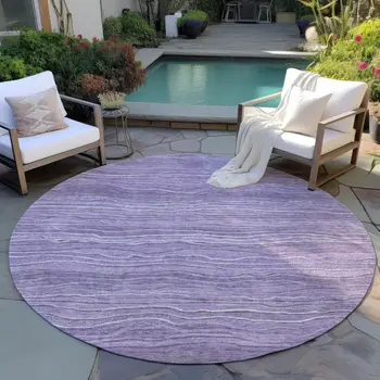 8' Purple And Lavender Round Abstract Washable Indoor Outdoor Area Rug