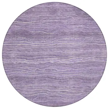 8' Purple And Lavender Round Abstract Washable Indoor Outdoor Area Rug