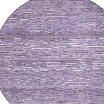 8' Purple And Lavender Round Abstract Washable Indoor Outdoor Area Rug
