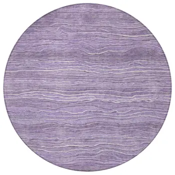 8' Purple And Lavender Round Abstract Washable Indoor Outdoor Area Rug