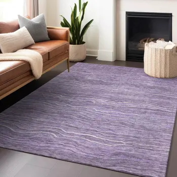 10' X 14' Purple And Lavender Abstract Washable Indoor Outdoor Area Rug