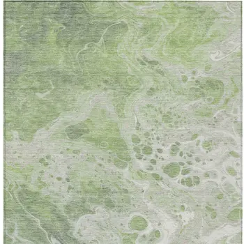 5' X 8' Artichoke Green And Ivory Abstract Washable Indoor Outdoor Area Rug