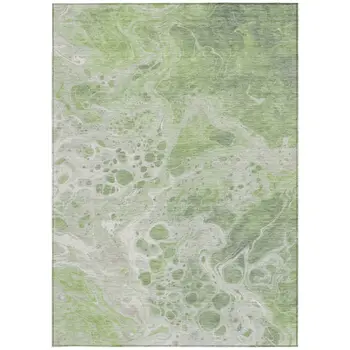 8' X 10' Artichoke Green And Ivory Abstract Washable Indoor Outdoor Area Rug