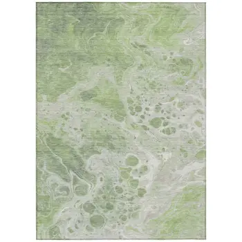 8' X 10' Artichoke Green And Ivory Abstract Washable Indoor Outdoor Area Rug
