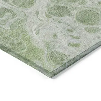 8' X 10' Artichoke Green And Ivory Abstract Washable Indoor Outdoor Area Rug