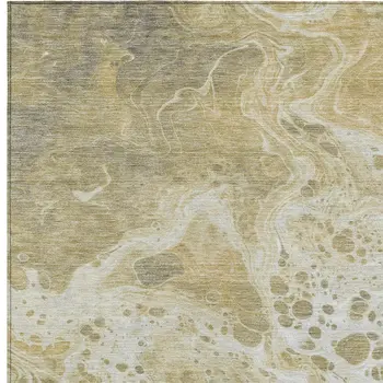 3' X 5' Gold And Ivory Abstract Washable Indoor Outdoor Area Rug