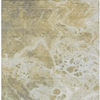 5' X 8' Gold And Ivory Abstract Washable Indoor Outdoor Area Rug