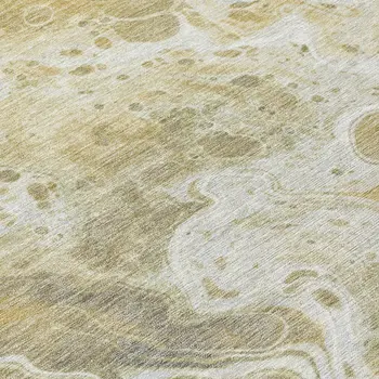 8' Gold And Ivory Round Abstract Washable Indoor Outdoor Area Rug