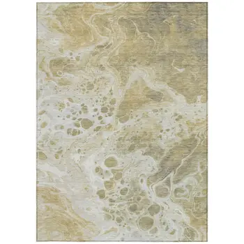 8' X 10' Gold And Ivory Abstract Washable Indoor Outdoor Area Rug