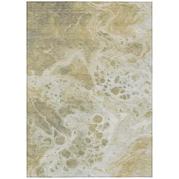 8' X 10' Gold And Ivory Abstract Washable Indoor Outdoor Area Rug