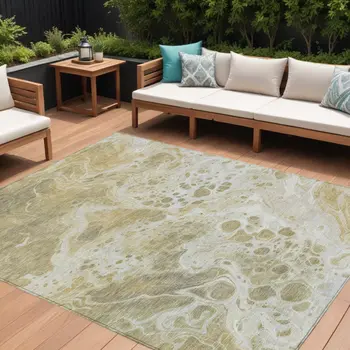 10' X 14' Gold And Ivory Abstract Washable Indoor Outdoor Area Rug