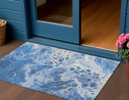 3' X 5' Navy Blue And Ivory Abstract Washable Indoor Outdoor Area Rug