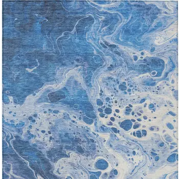 3' X 5' Navy Blue And Ivory Abstract Washable Indoor Outdoor Area Rug