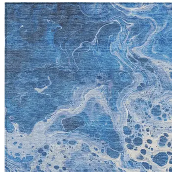 5' X 8' Navy Blue And Ivory Abstract Washable Indoor Outdoor Area Rug