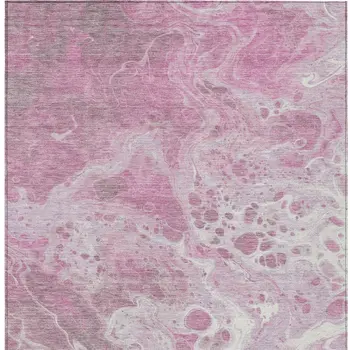 10' X 14' Pink And Ivory Abstract Washable Indoor Outdoor Area Rug
