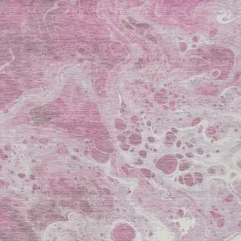 10' X 14' Pink And Ivory Abstract Washable Indoor Outdoor Area Rug