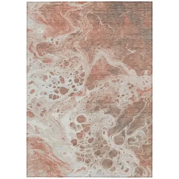 3' X 5' Rust And Ivory Abstract Washable Indoor Outdoor Area Rug