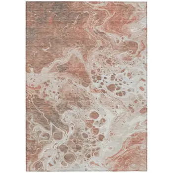 3' X 5' Rust And Ivory Abstract Washable Indoor Outdoor Area Rug