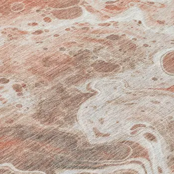 8' Rust And Ivory Round Abstract Washable Indoor Outdoor Area Rug