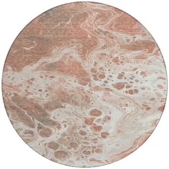 8' Rust And Ivory Round Abstract Washable Indoor Outdoor Area Rug