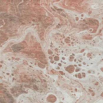 9' X 12' Rust And Ivory Abstract Washable Indoor Outdoor Area Rug
