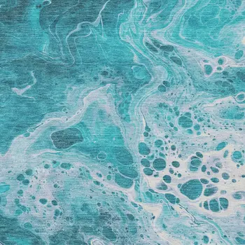 3' X 5' Teal Blue And Ivory Abstract Washable Indoor Outdoor Area Rug