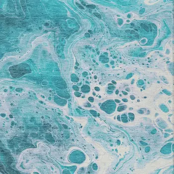 5' X 8' Teal Blue And Ivory Abstract Washable Indoor Outdoor Area Rug