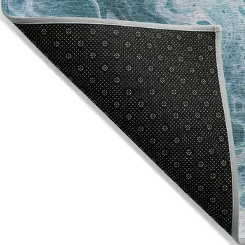 9' X 12' Teal Blue And Ivory Abstract Washable Indoor Outdoor Area Rug