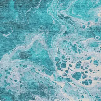 10' X 14' Teal Blue And Ivory Abstract Washable Indoor Outdoor Area Rug