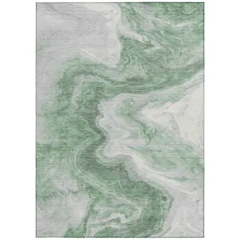 3' X 5' Green And Silver Abstract Washable Indoor Outdoor Area Rug