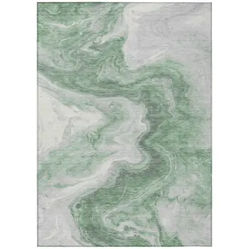 3' X 5' Green And Silver Abstract Washable Indoor Outdoor Area Rug