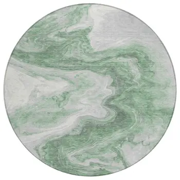 8' Green And Silver Round Abstract Washable Indoor Outdoor Area Rug