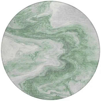 8' Green And Silver Round Abstract Washable Indoor Outdoor Area Rug