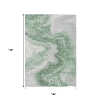 10' X 14' Green And Silver Abstract Washable Indoor Outdoor Area Rug