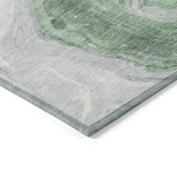 10' X 14' Green And Silver Abstract Washable Indoor Outdoor Area Rug