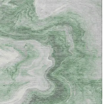 10' X 14' Green And Silver Abstract Washable Indoor Outdoor Area Rug