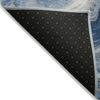 3' X 5' Navy Blue And Silver Abstract Washable Indoor Outdoor Area Rug