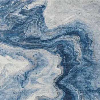 3' X 5' Navy Blue And Silver Abstract Washable Indoor Outdoor Area Rug