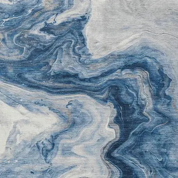 9' X 12' Navy Blue And Silver Abstract Washable Indoor Outdoor Area Rug