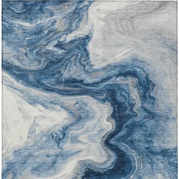 10' X 14' Navy Blue And Silver Abstract Washable Indoor Outdoor Area Rug