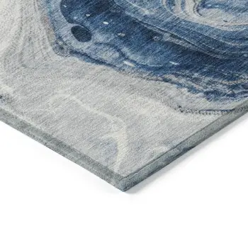 10' X 14' Navy Blue And Silver Abstract Washable Indoor Outdoor Area Rug