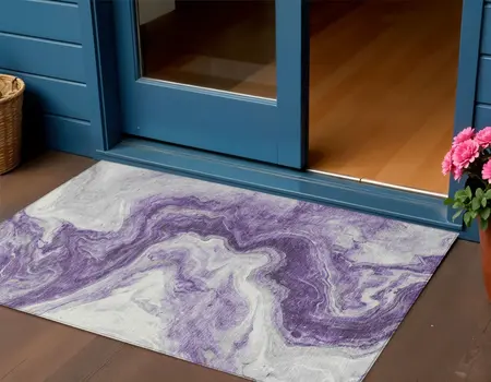 3' X 5' Purple And Silver Abstract Washable Indoor Outdoor Area Rug