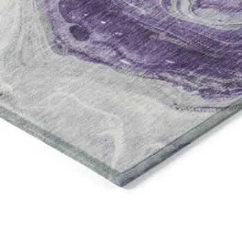 3' X 5' Purple And Silver Abstract Washable Indoor Outdoor Area Rug