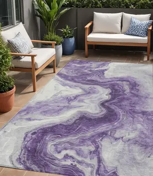 5' X 8' Purple And Silver Abstract Washable Indoor Outdoor Area Rug