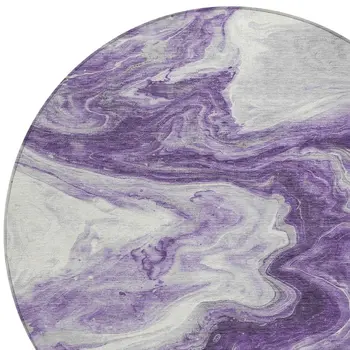 8' Purple And Silver Round Abstract Washable Indoor Outdoor Area Rug