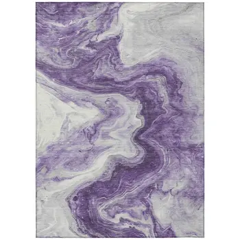 8' X 10' Purple And Silver Abstract Washable Indoor Outdoor Area Rug